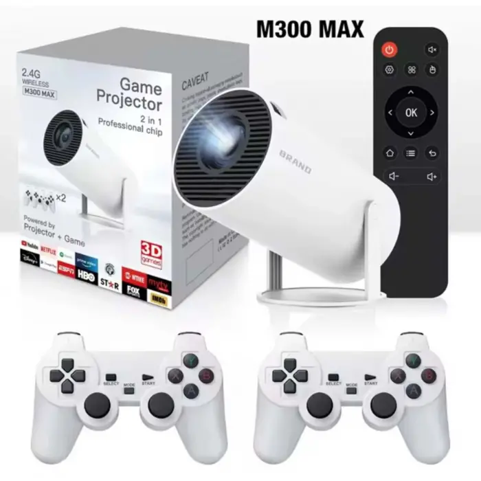 M300 MAX Retro video oyunu konsolları Android 11 sistemi mini taşınabilir akıllı projektör 720p ev projektör 64GB 46000 + oyunlar
