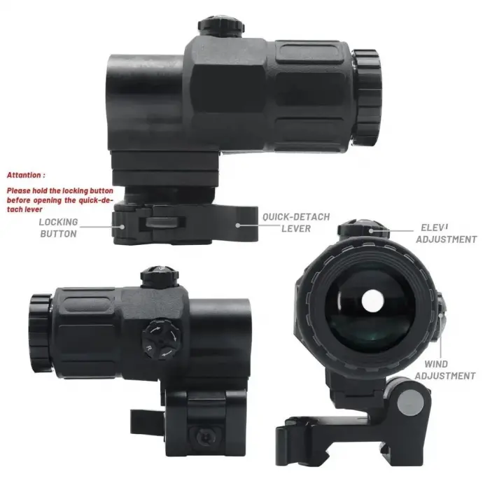 Magnifier 5x Yakınlaştırmalı Dürbün  22mm Ray Uyumlu, Katlanır Yaylı Ayaklı