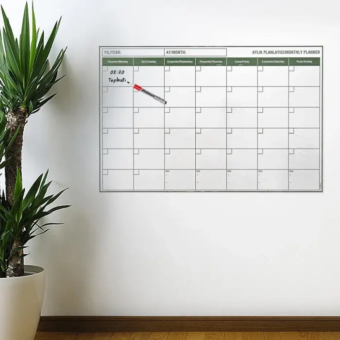 Manyetik Yapışkanlı Bir Aylık Program Planlayıcı Takvim 85x56 Cm Bx40