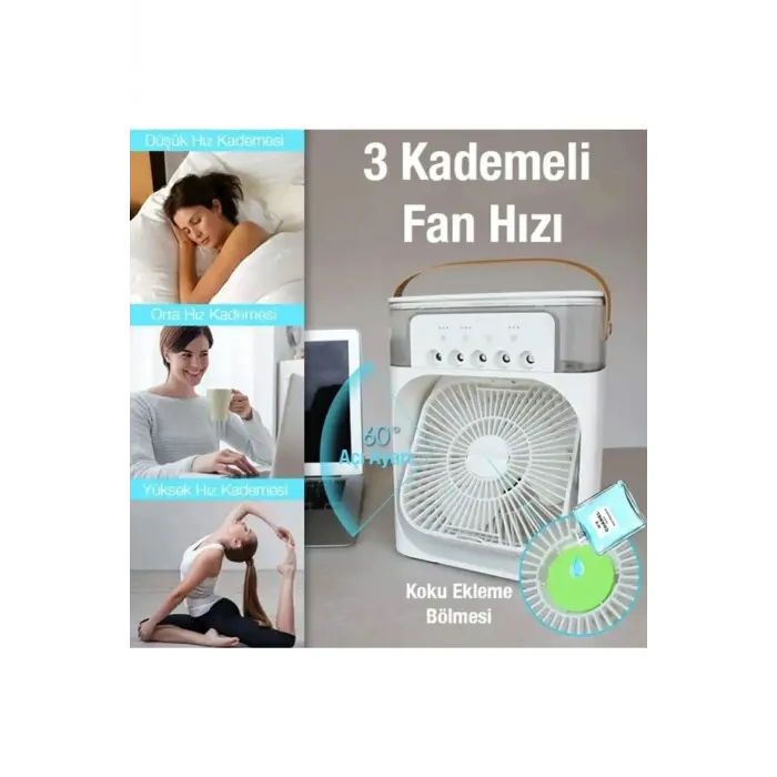 Masaüstü çok renkli 600ml 5 spreyli ışıklı vantilatör 2 yıl garantili - Elektronik