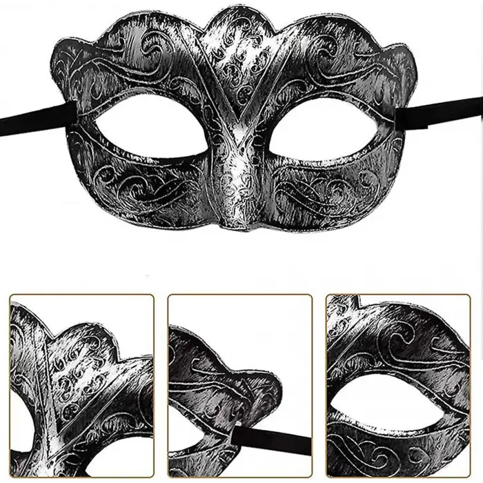 Maskeli B Antik Gri Gümüş Eskitilmiş Maske B Venedik