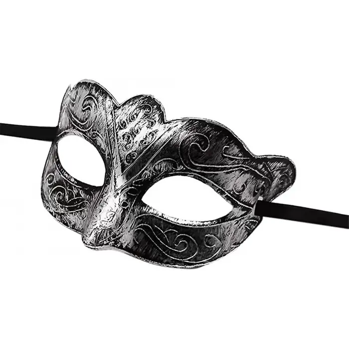 Maskeli B Antik Gri Gümüş Eskitilmiş Maske B Venedik