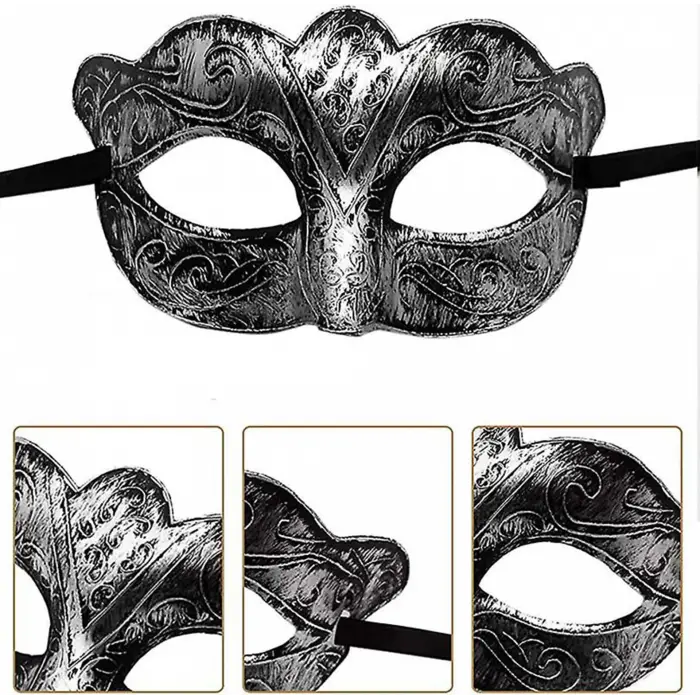 Maskeli Balo Antik Gri Gümüş Eskitilmiş Maske Balo Venedik Bx40
