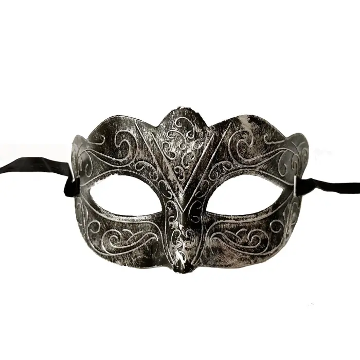 Maskeli Balo Antik Gri Gümüş Eskitilmiş Maske Balo Venedik Bx40