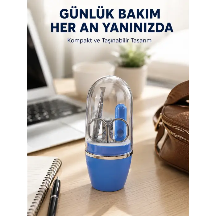 Mavi Kişisel Bakım Seti Cımbız Makas Tırnak Makası ve Törpü