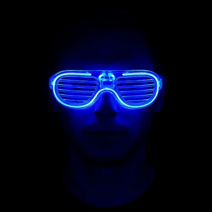 Mavi Led Işıklı Parti Gözlüğü - Neon Glow Şerit Gözlük 3 Modlu Bx40