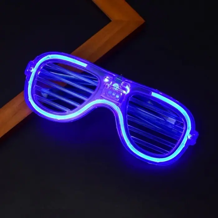 Mavi Led Işıklı Parti Gözlüğü - Neon Glow Şerit Gözlük 3 Modlu Bx40