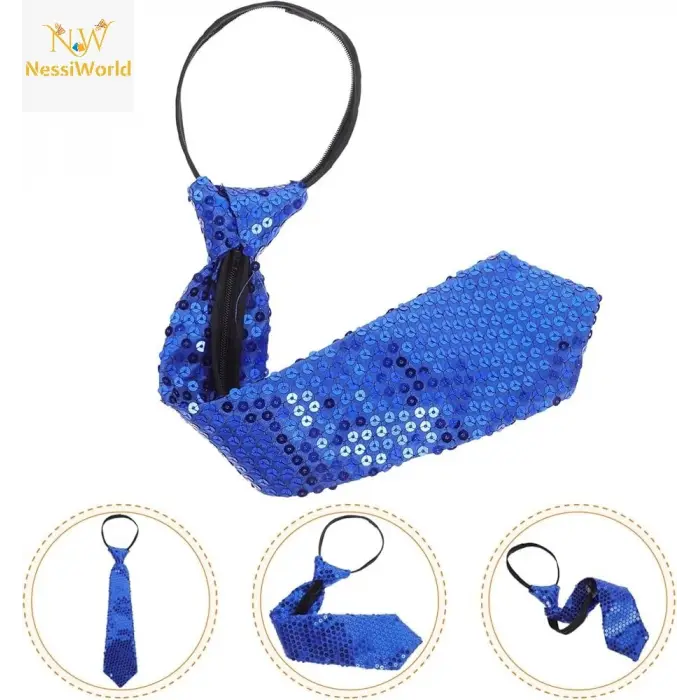 Mavi Pul Payetli Işıltılı Parti Kravatı 33 cm