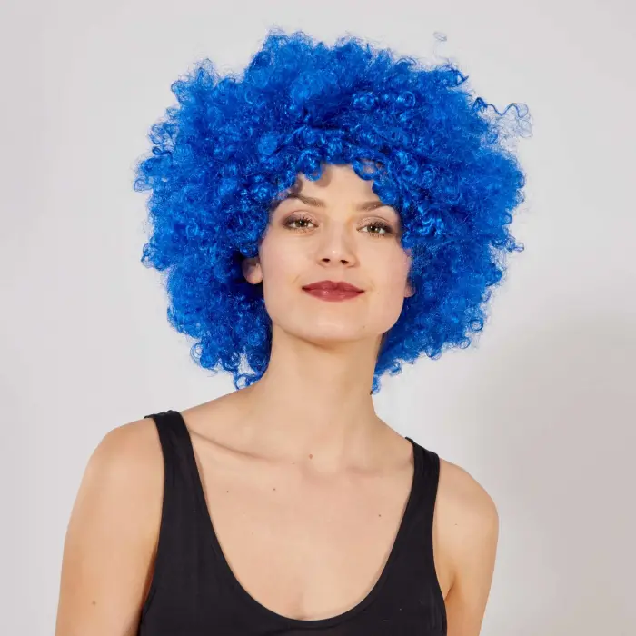 Mavi Renk Kıvırcık Afro Bonus Peruk Bx40