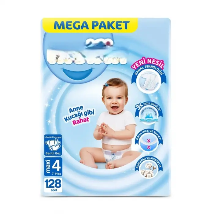 Mega Paket Bebek Bezi 4 Beden 7-14 Kg 128 Adet