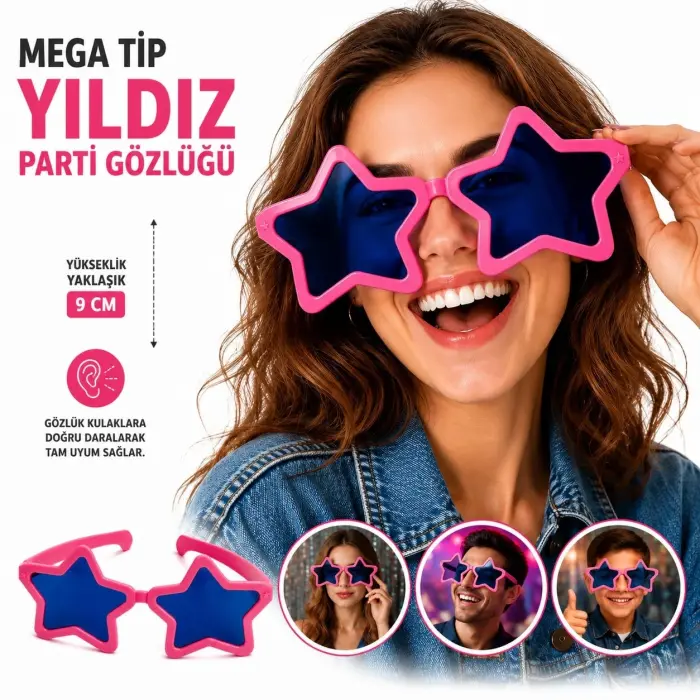 Mega Tip Yıldız Parti Gözlüğü Pembe Renk Bx40