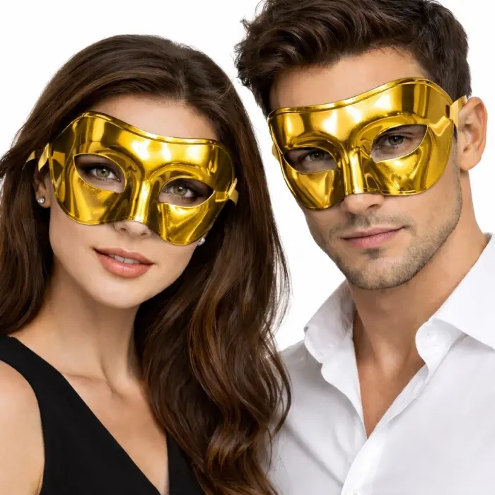 Metalize Parlak Parti Maskesi Altın Gold Renk 16x7 Cm Bx40