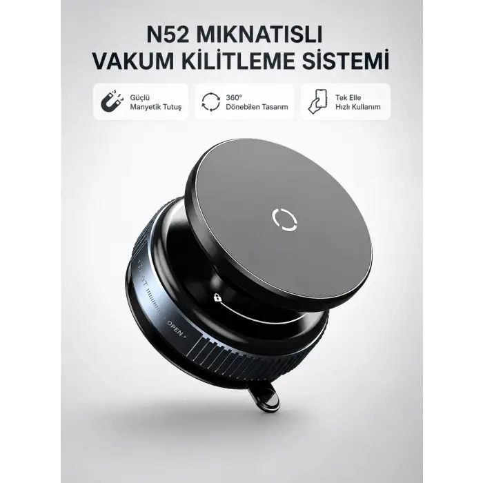 Mıknatıslı Araç Telefon Tutucu Vakum Teknolojili 360° Ayarlanabilir