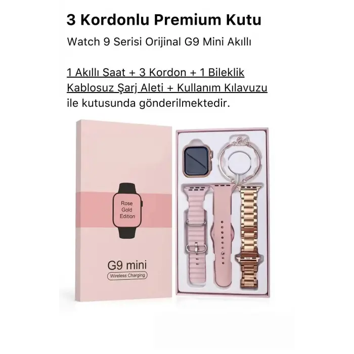 Mini AMOLED Ekranlı Akıllı Bileklik, Nabız ve Uyku Takibi Özellikli, Altın Renk Silikon Kordon