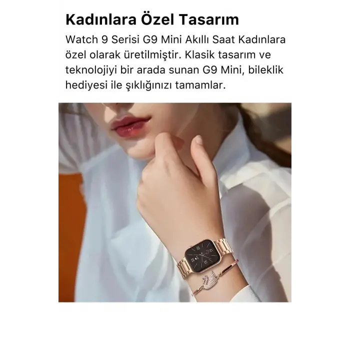 Mini AMOLED Ekranlı Akıllı Bileklik, Nabız ve Uyku Takibi Özellikli, Altın Renk Silikon Kordon
