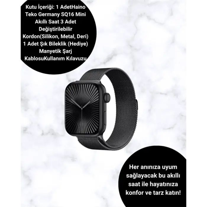 Mini Series 10 Akıllı Saat | 3 Kordon + Bileklik Hediyeli, Tüm Telefonlarla Uyumlu