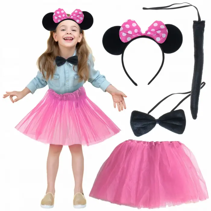 Minnie Kostüm Seti (pembe Tütü Etek + Pembe Taç + Papyon + Kuyruk) Bx40