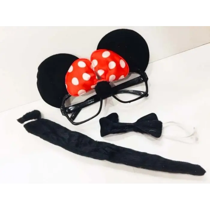 Minnie Mouse Gözlüğü Papyonu Kuyruğu Seti Bx40
