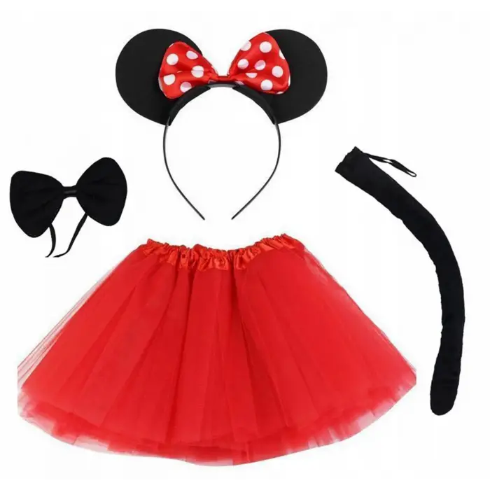 Minnie Mouse Kostüm Seti Etek Taç Kuyruk Papyon Gösteri Seti Bx40