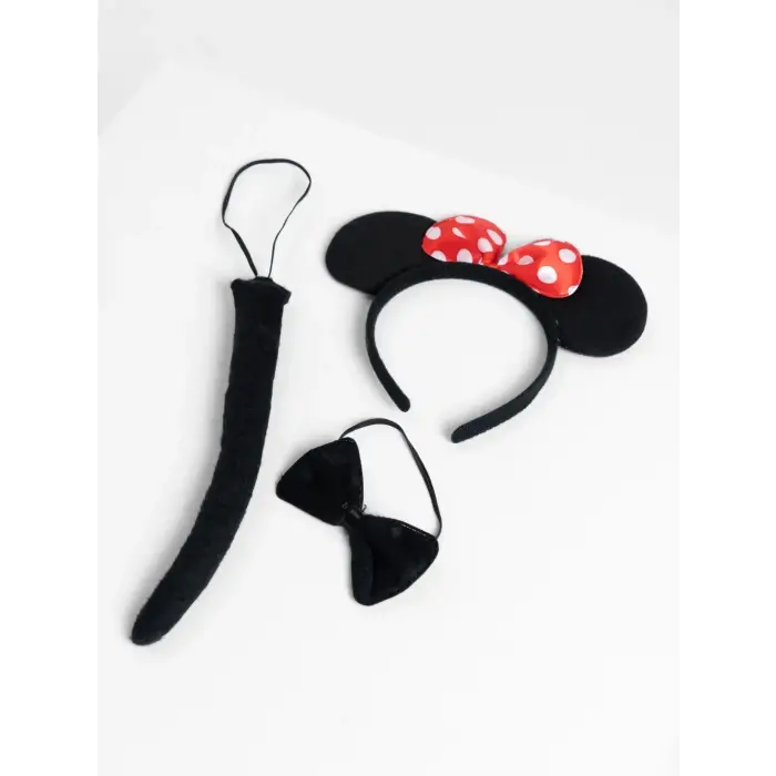 Minnie Mouse Kostüm Seti Taç Kuyruk Papyon Gösteri Seti