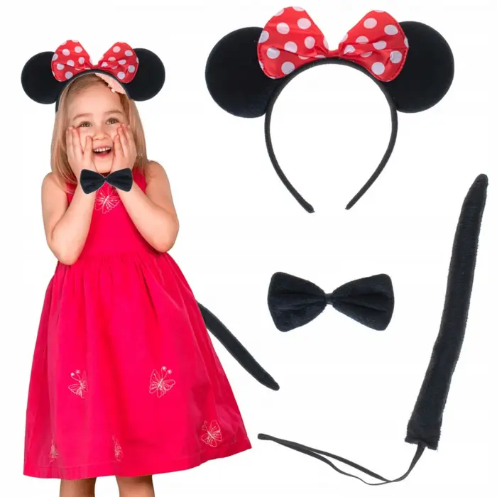 Minnie Mouse Kostüm Seti Taç Kuyruk Papyon Gösteri Seti Bx40