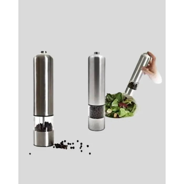 Modern Otomatik Baharat Öğütücü Seti – Pilli, Paslanmaz Çelik, LED Aydınlatmalı