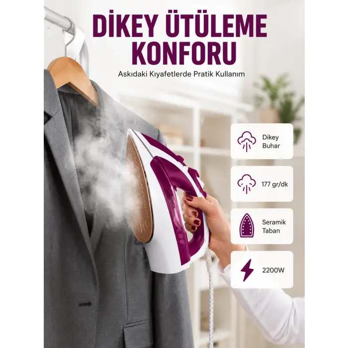 Modern Tasarım 2200W Dayanıklı Buharlı Seramik Kaplama Ütü Yeni Nesil