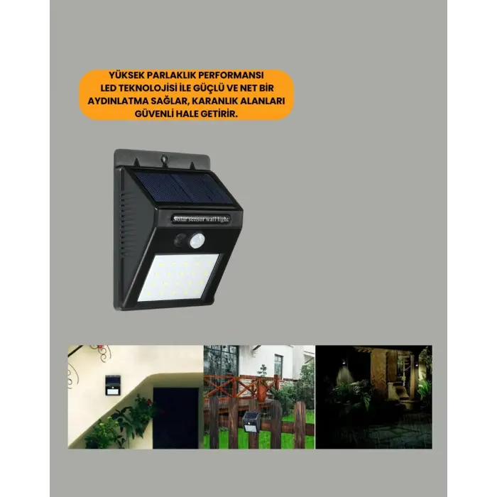 Montajlı Güneş Enerjili Duvar Tipi Aydınlatma – 8 Saat Çalışma Süresi
