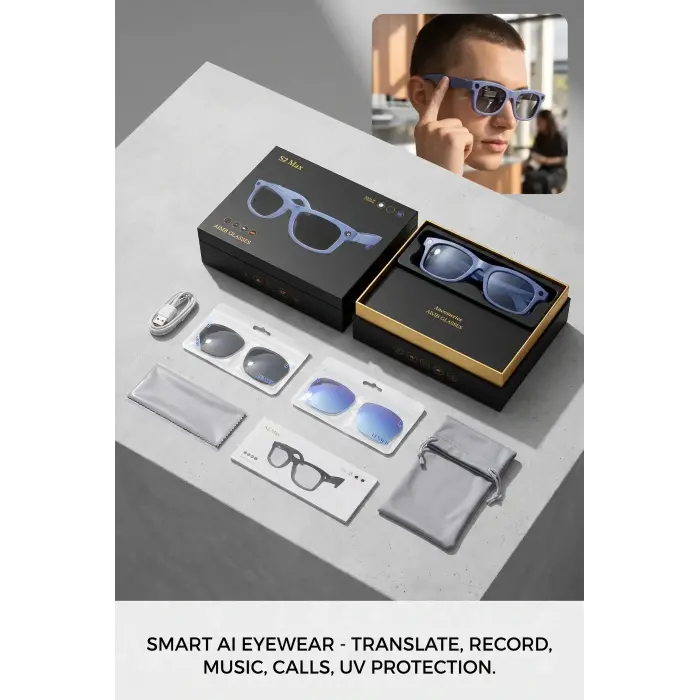 Mor Renk Akıllı Gözlük Kameralı Bluetooth Günlük Kullanım Premium Görünüm