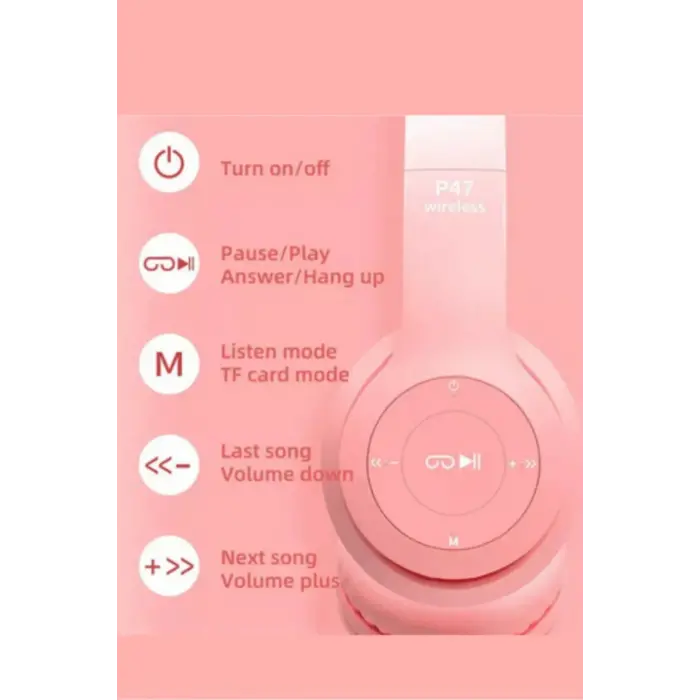 Mor Renkli Kulak Üstü Bluetooth Kulaklık, Kablolu Bağlantı ve Kedi Kulağı Tasarımı