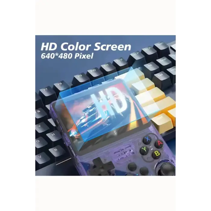 Mor Renkli Mini Retro Oyun Konsolu, 64GB Hafıza ve IPS Ekran ile 10.000 Oyun Sunar
