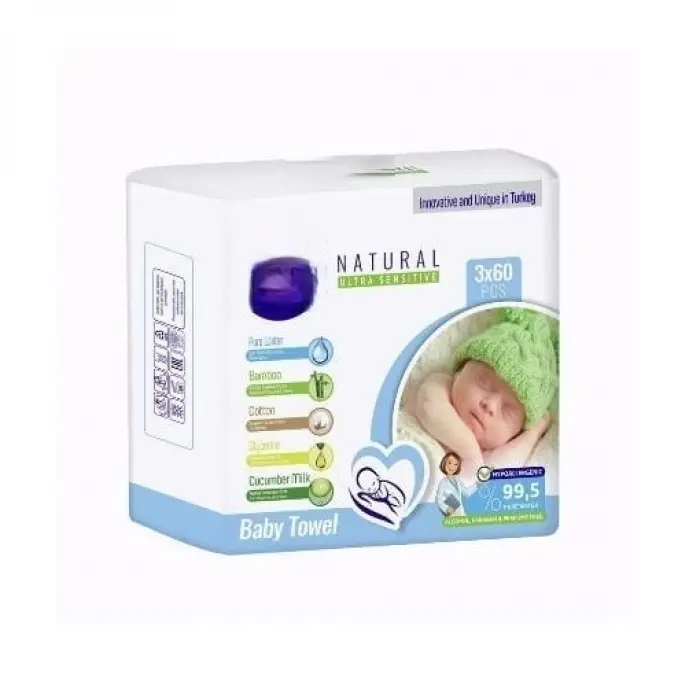 Natural Islak Havlu Mendil 3x60 180 Yaprak
