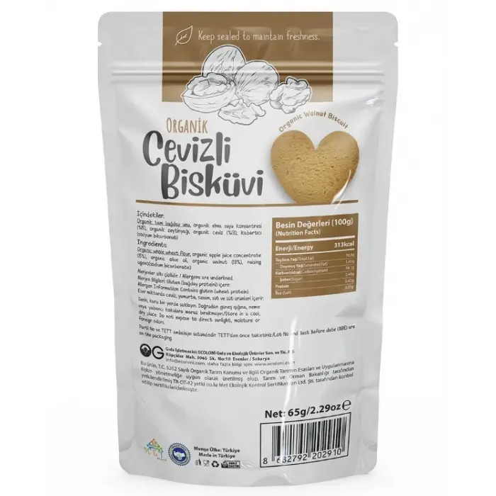 Natural Organik Cevizli Bisküvi 80gr