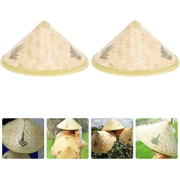 Naturel Renk Cambodia Kamboçyalı Vietnam Şapkası PVC Hasır