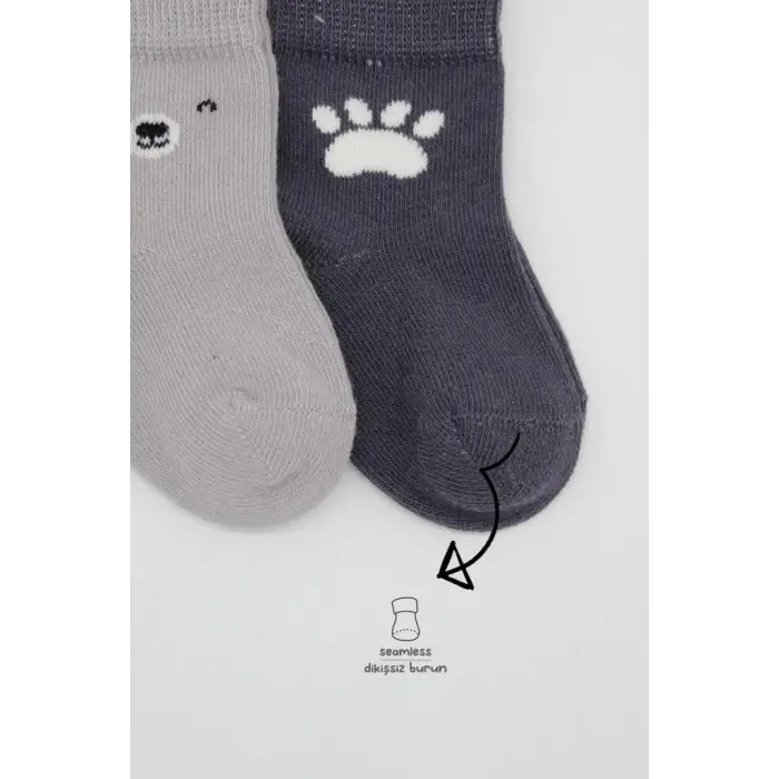 NessiWorld Bear Penye Soket Çorap 2Li BS10116 Gri