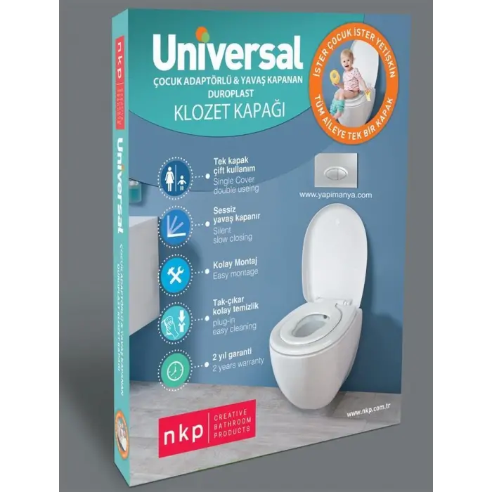 NKP Üniversal Çuk Adaptörlü Yaş Kapanır Klozet Kapağı