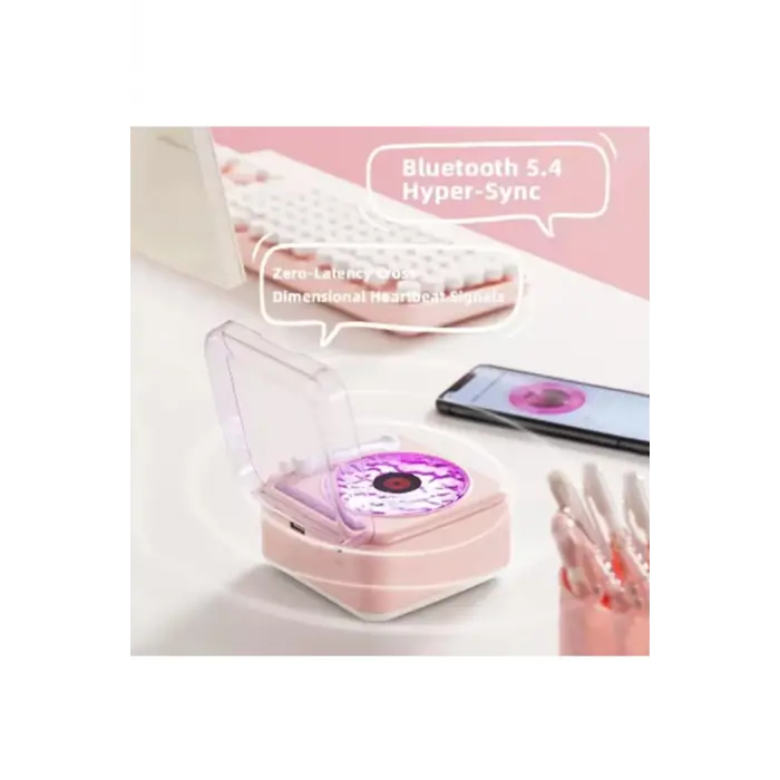 Nostalji Mini Plak Görünümlü Radyolu Bluetooth Hoparlör 3d Ses Dalgası Retro Müzik Plak Pembe