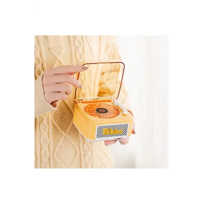 Nostalji Mini Plak Görünümlü Ralu Bluetooth Hoparlör 3d Ses Daası Retro Müzik Plak Sarı