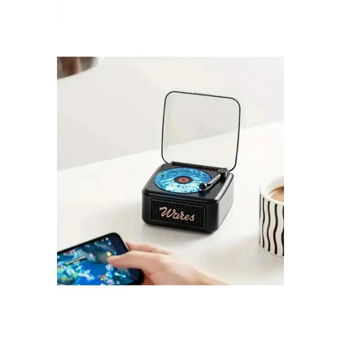Nostalji Mini Plak Görünümlü Ralu Bluetooth Hoparlör 3d Ses Daası Retro Müzik Plak Siyah