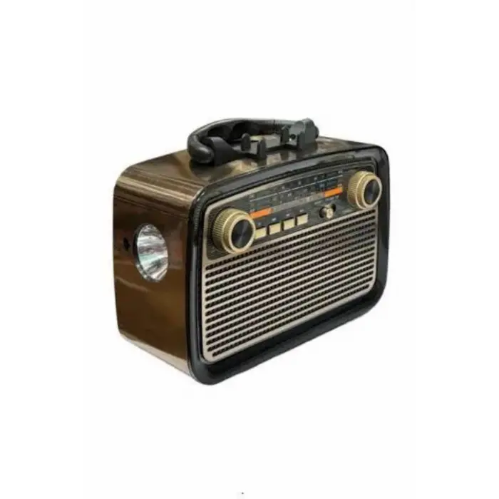 Nostalji Radyo Bluetooth Hoparlör USB-SD Kart Giriş Led Fener Işıklı Bataryalı Pilli