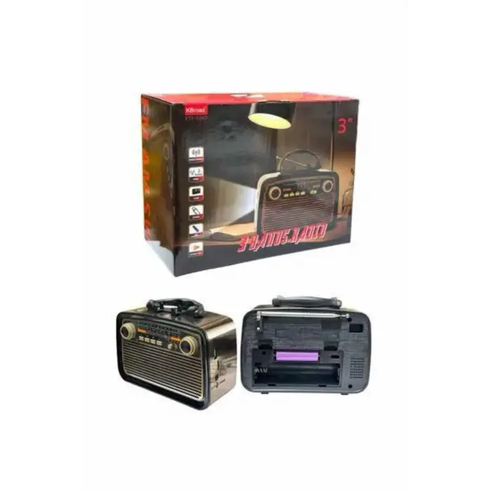 Nostalji Radyo Bluetooth Hoparlör USB-SD Kart Giriş Led Fener Işıklı Bataryalı Pilli