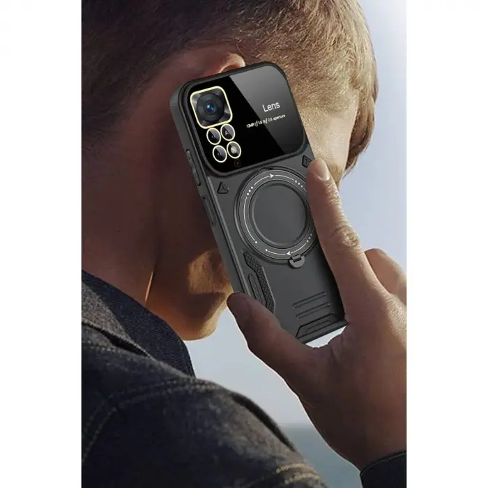 Note 12 Pro 4g Kılıf Joy Lens Standlı Kapak - Siyah