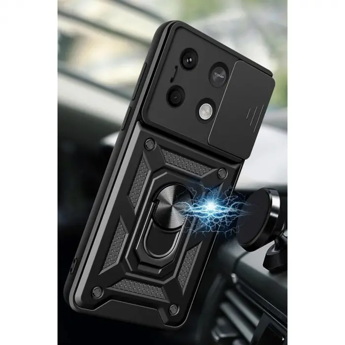 Note 13 4g Kılıf Pars Lens Yüzüklü  - Siyah