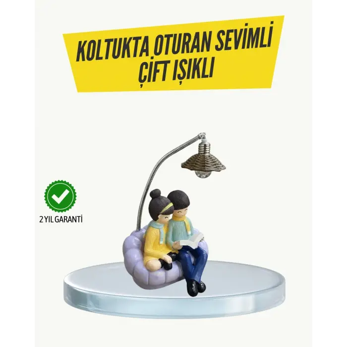 Okuyan Çift Figürlü Dekoratif Gece Lambası Hediye Seçeneği
