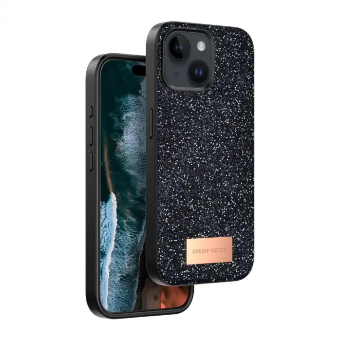 Onegif Apple İphone 14 Bright Simli Kapak - Siyah