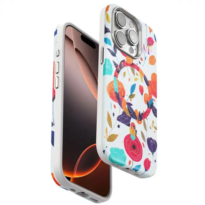 Onegif Apple İphone 14 Pro Max Flower Series Magsafe Kapak - Beyaz