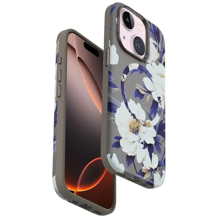 Onegif Apple İphone 15 Plus Flower Series Magsafe Kapak - Gri