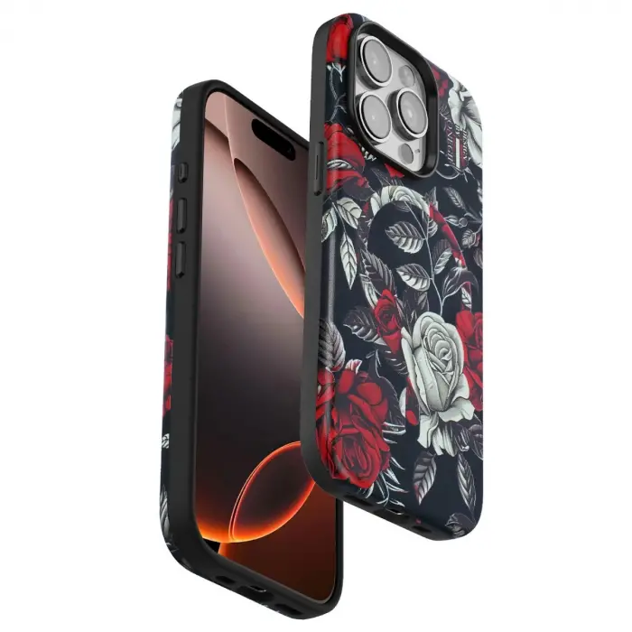 Onegif Apple İphone 15 Pro Flower Series Magsafe Kapak - Siyah