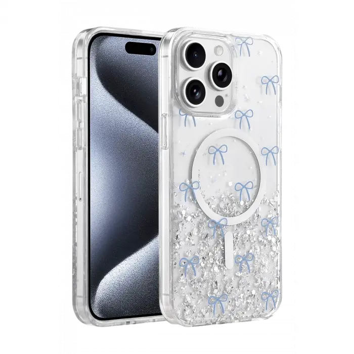 Onegif Apple İphone 15 Pro Max Misk Simli Magsafe Kapak - Desen 3
