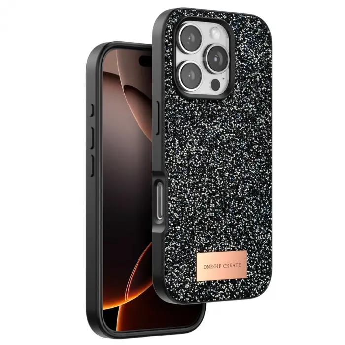Onegif Apple İphone 16 Pro Bright Simli Kapak - Siyah